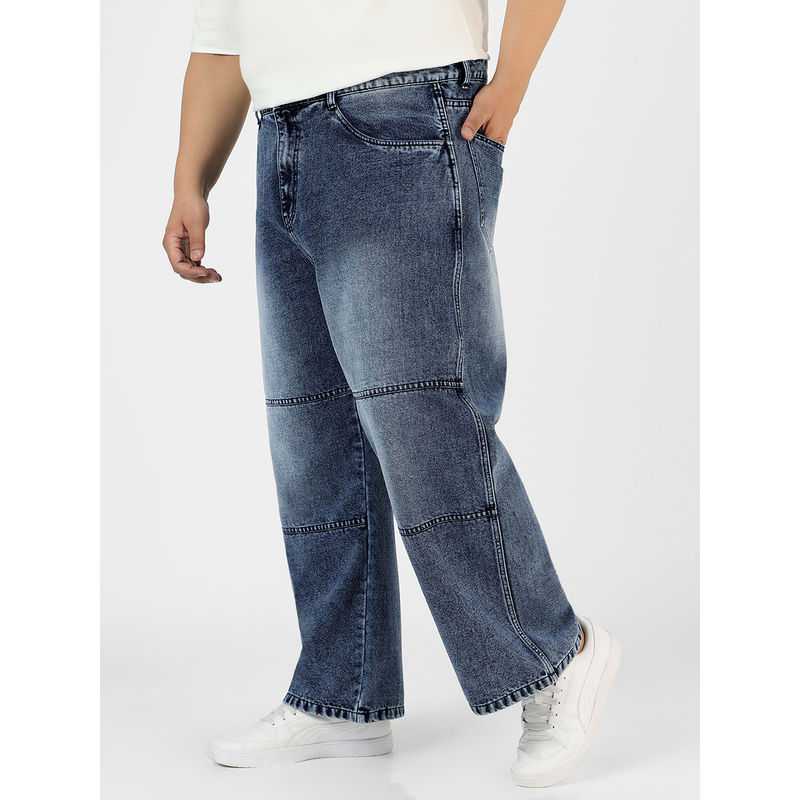 Urbano Plus Mens Blue Loose Baggy Fit Cut And Sew Panelled Jeans Non-Stretchable (44)