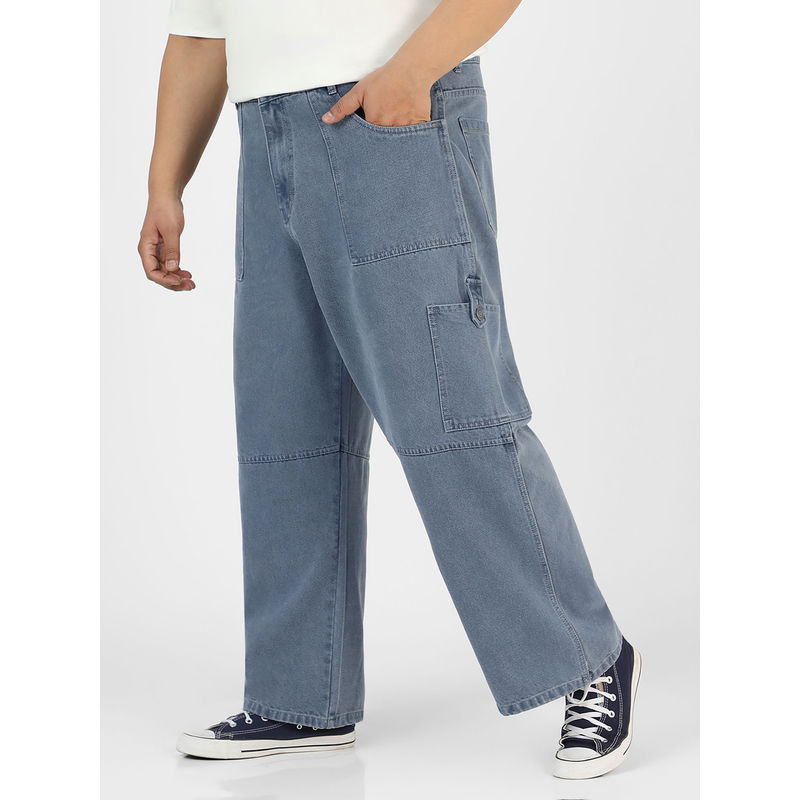 Urbano Plus Mens Light Grey Loose Baggy Fit Washed Cargo Jeans With 6 Pockets Non-Stretchable (42)