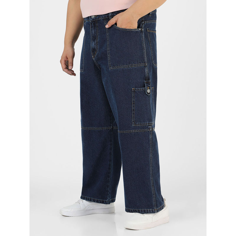 Urbano Plus Mens Blue Loose Baggy Fit Washed Cargo Jeans With 6 Pockets Non-Stretchable (36)