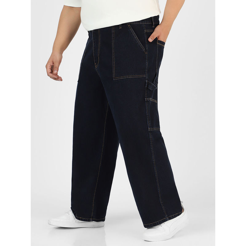 Urbano Plus Mens Dark Blue Loose Fit Cargo Carpenter Jeans With 6 Pockets Non-Stretchable (36)
