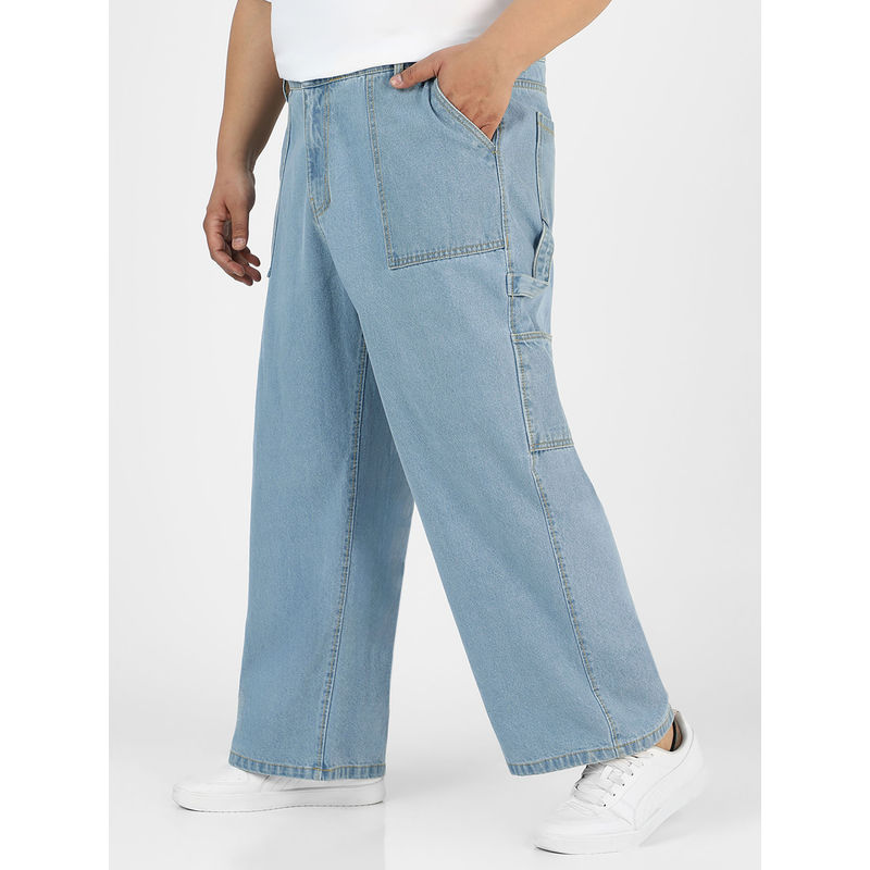 Urbano Plus Mens Ice Blue Loose Fit Cargo Carpenter Jeans With 6 Pockets Non-Stretchable (38)