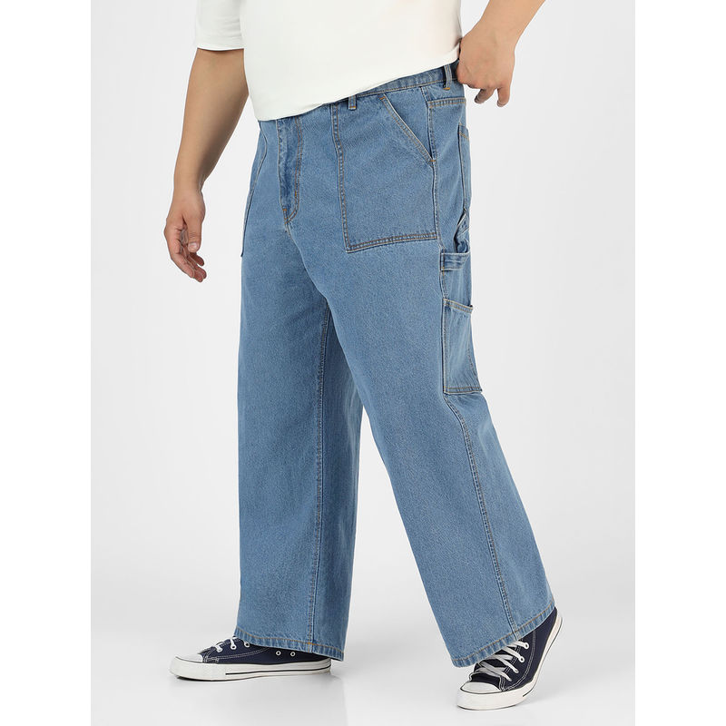 Urbano Plus Mens Light Blue Loose Fit Cargo Carpenter Jeans With 6 Pockets Non-Stretchable (38)