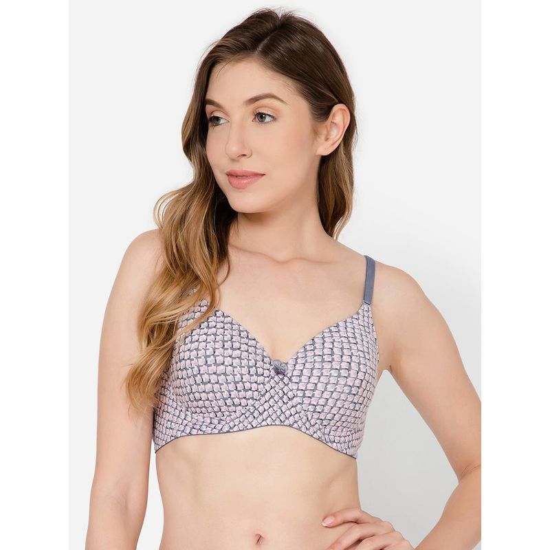 Clovia Polyamide Geometric Padded Full Cup Wire Free T-Shirt Bra - Grey (40B)