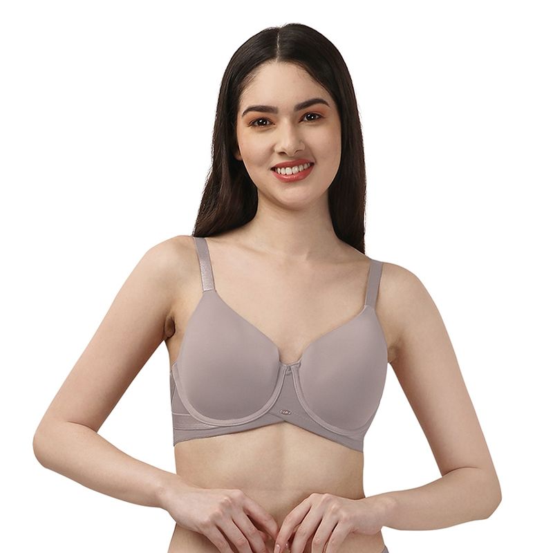 SOIE Full Coverage Padded Wired T-shirt Bra with Mesh Detailing-Bark (36B)