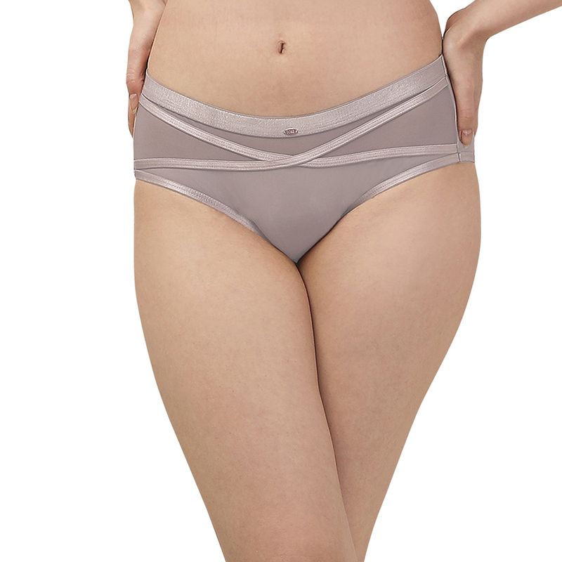 SOIE High Rise Full Coverage Panty with Mesh Detailing-Bark (S)