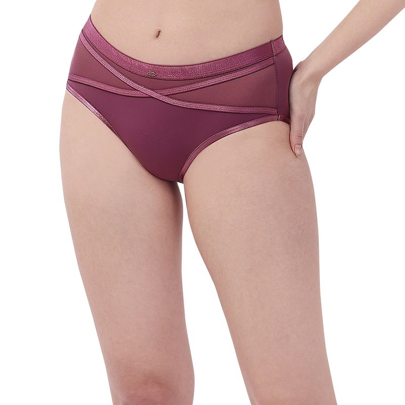SOIE High Rise Full Coverage Panty with Mesh Detailing-Purple (S)