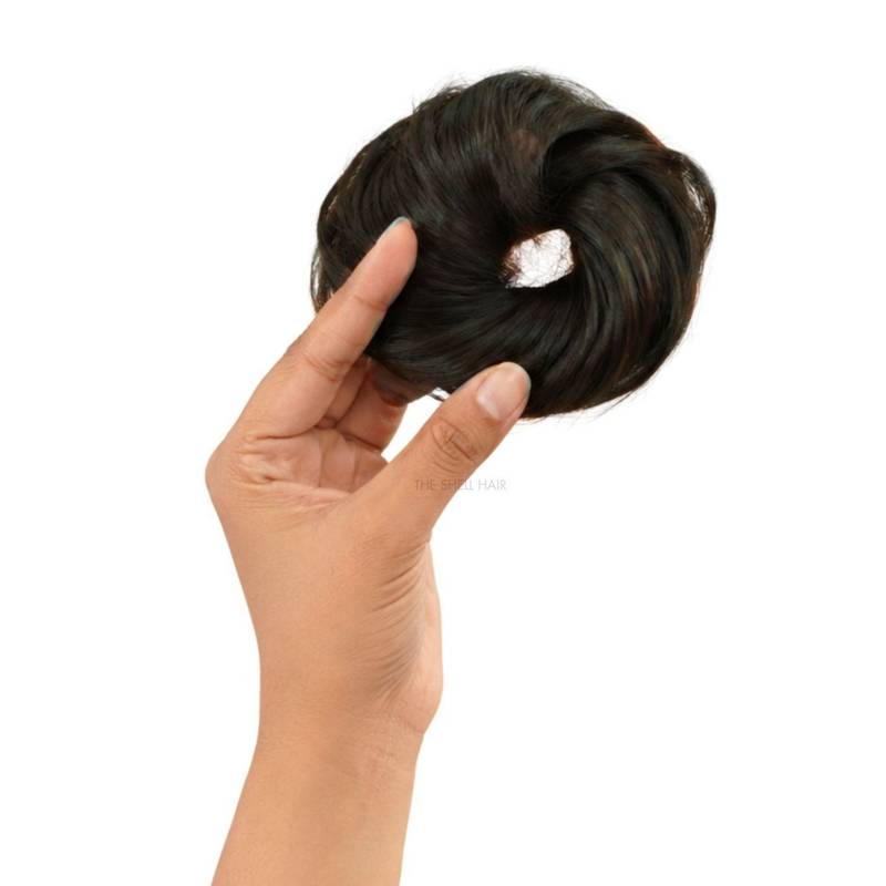 THE SHELL HAIR Messy Bun Scunchie - Natural Black