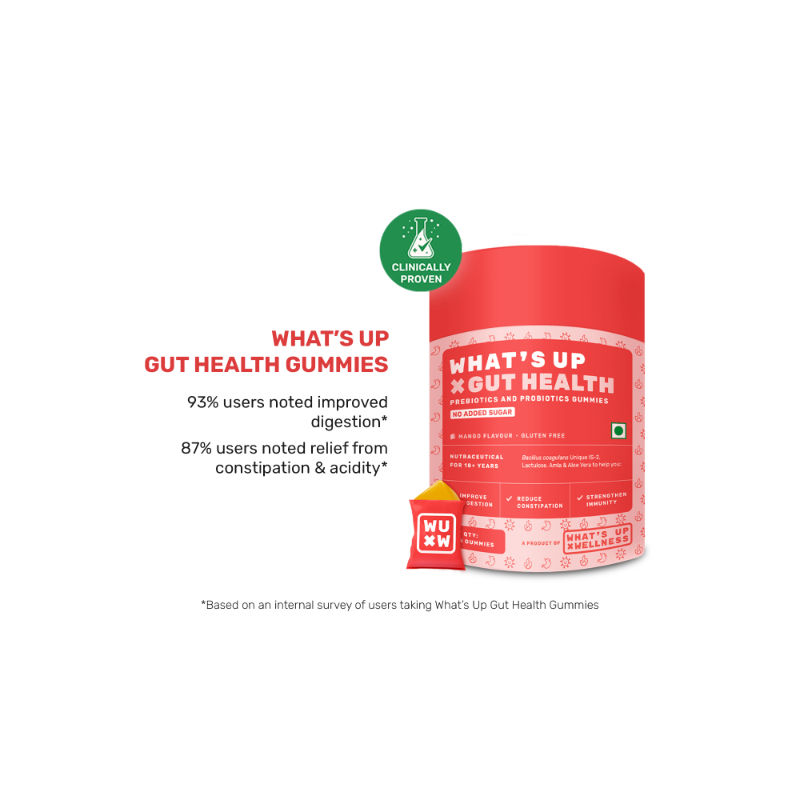What's Up Wellness Gut Health Gummies with Pre & Probiotic Patented Strain & No Added Sugar
