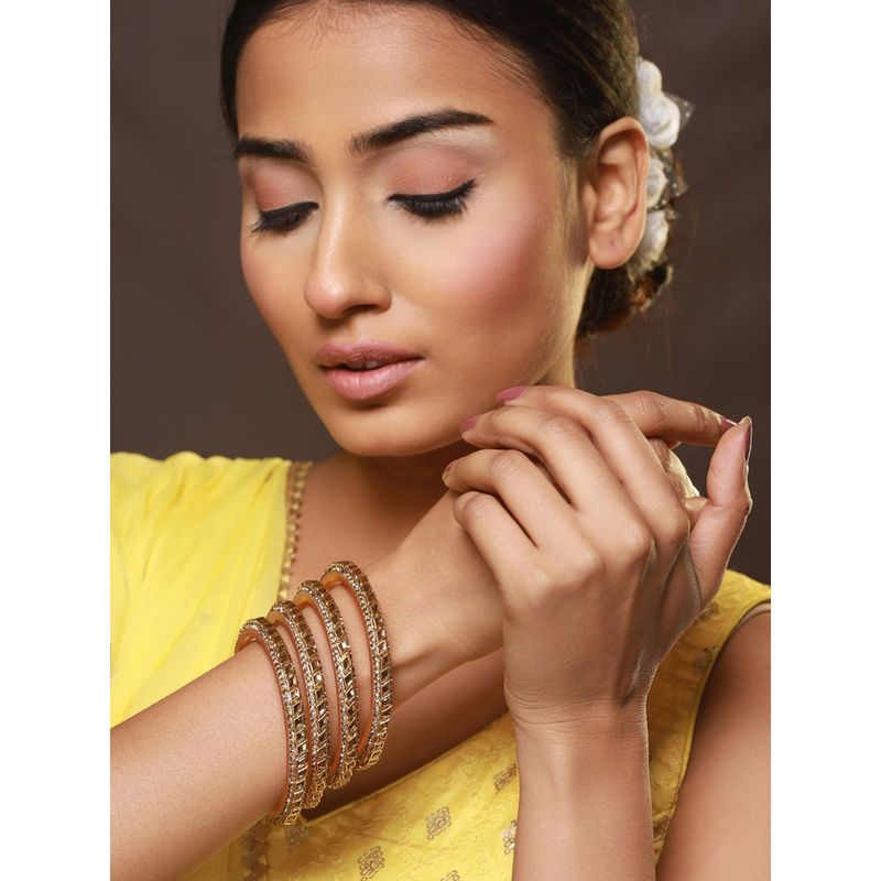 Aatmana Gold Plated Kundan Studded Diamond Shaped Bangles (Set of 4) (2.8)