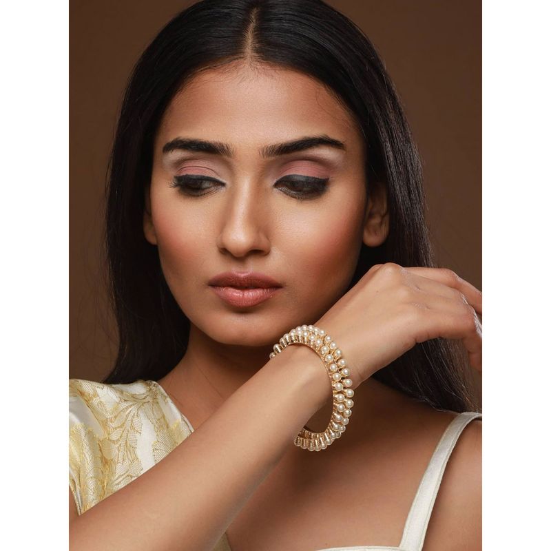 Aatmana Gold Plated Pearls Studded Bangles (Set of 2) (2.4)