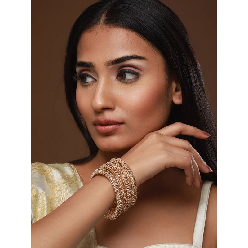 Aatmana Gold Plated & Crystal Studded Bangles (Set of 4) (2.4)