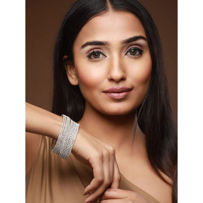 Aatmana Silver Plated & CZ Studded Bangles (Set of 12) (2.6)