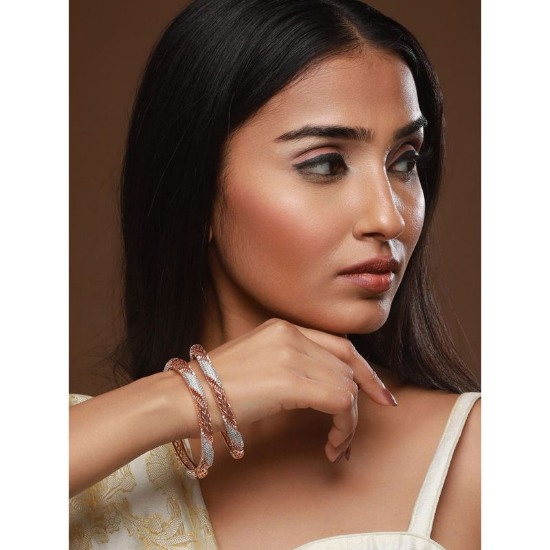 Aatmana Rose Gold Plated & AD Studded Bangles (Set of 2) (2.6)