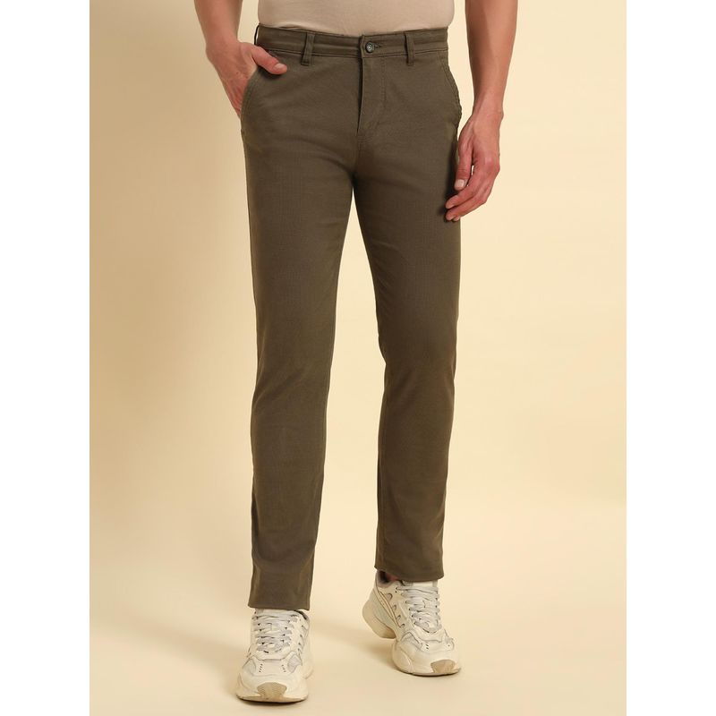 Cantabil Men Olive Green Textured Non Plated Regular Fit Casual Trouser (30)