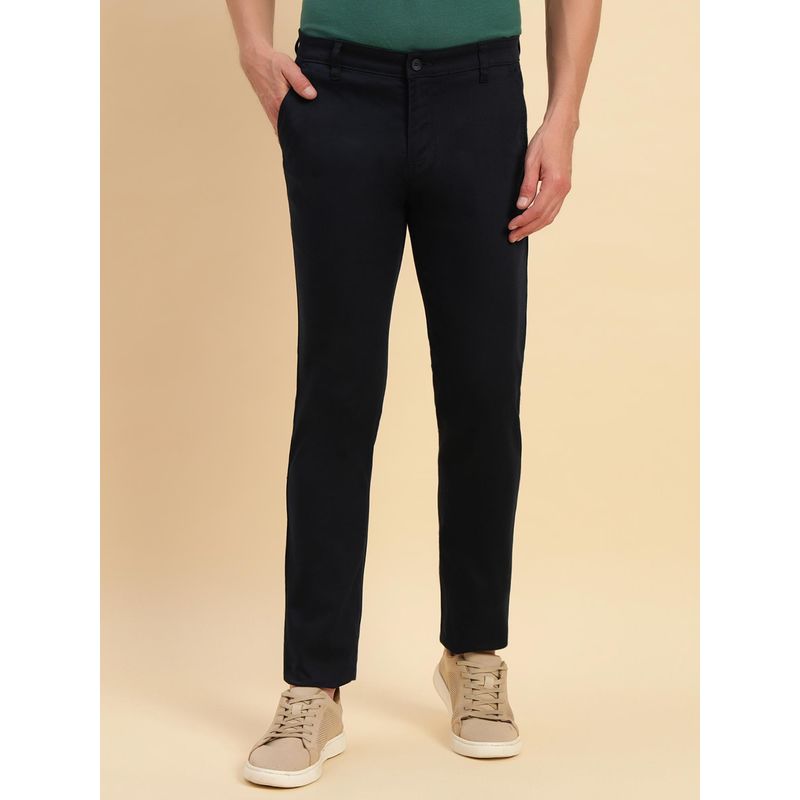 Cantabil Men Navy Blue Solid Non Plated Regular Fit Casual Trouser (30)