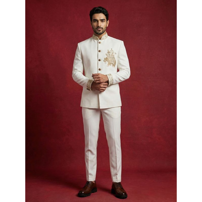 Jompers White Japanese Embroidered Indo-Western Set (S)