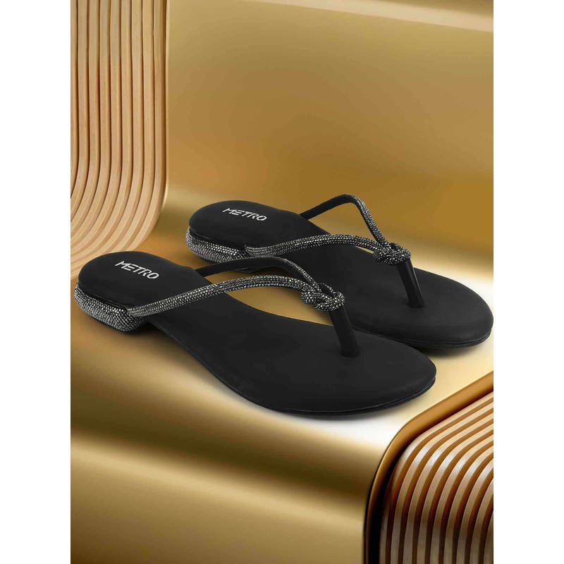 Metro Womens Black Open Casual Sandals Heels (EURO 36)