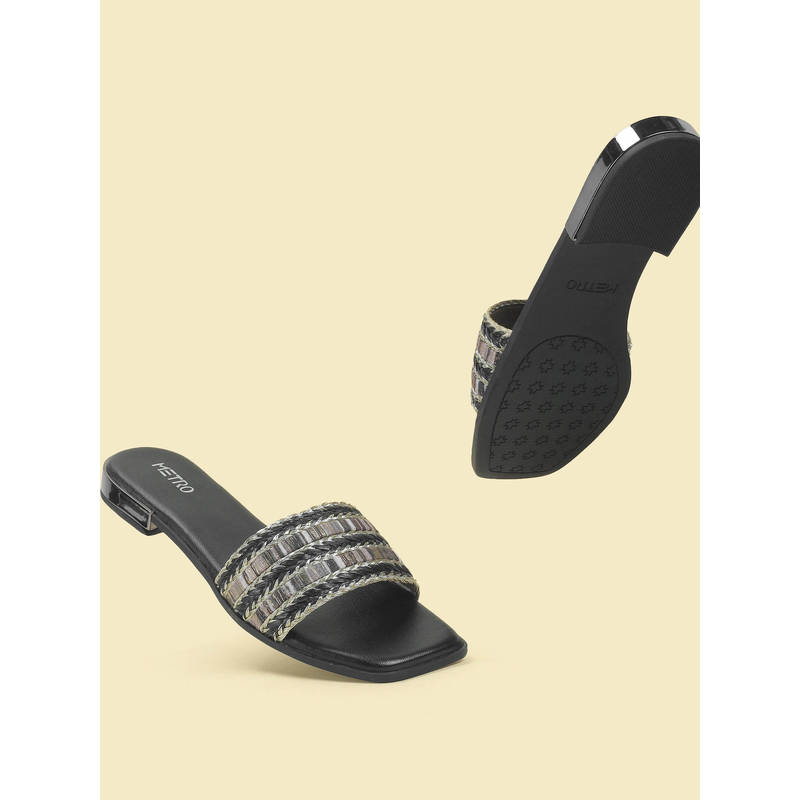Metro Womens Black Open Casual Sandals Heels (EURO 36)
