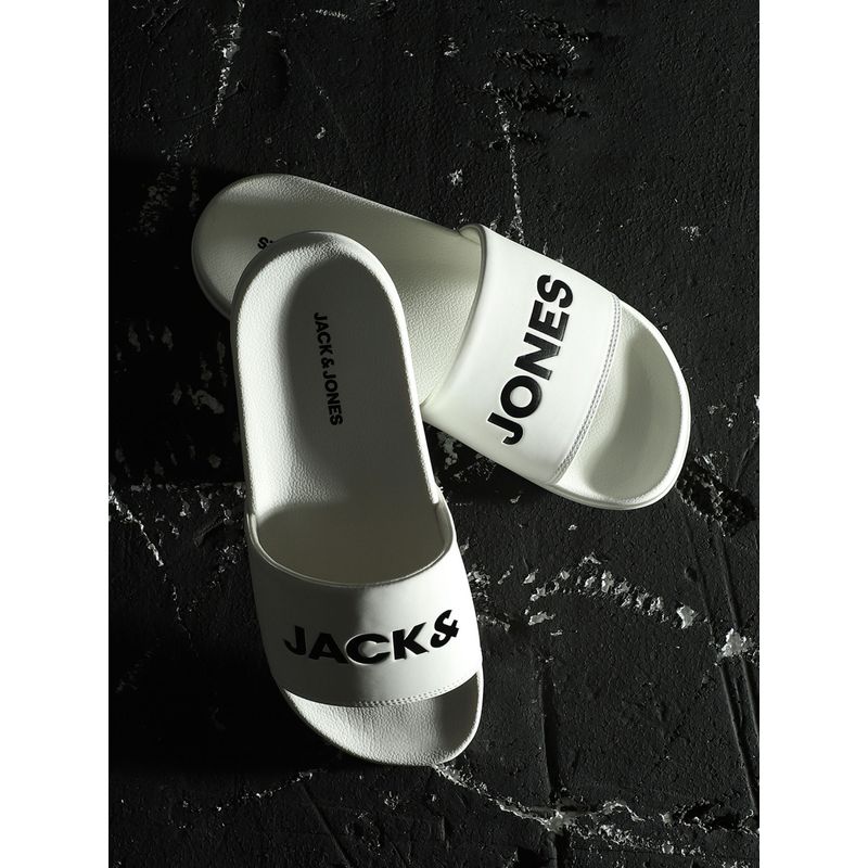 Jack & Jones White Logo Print Sliders (EURO 43)