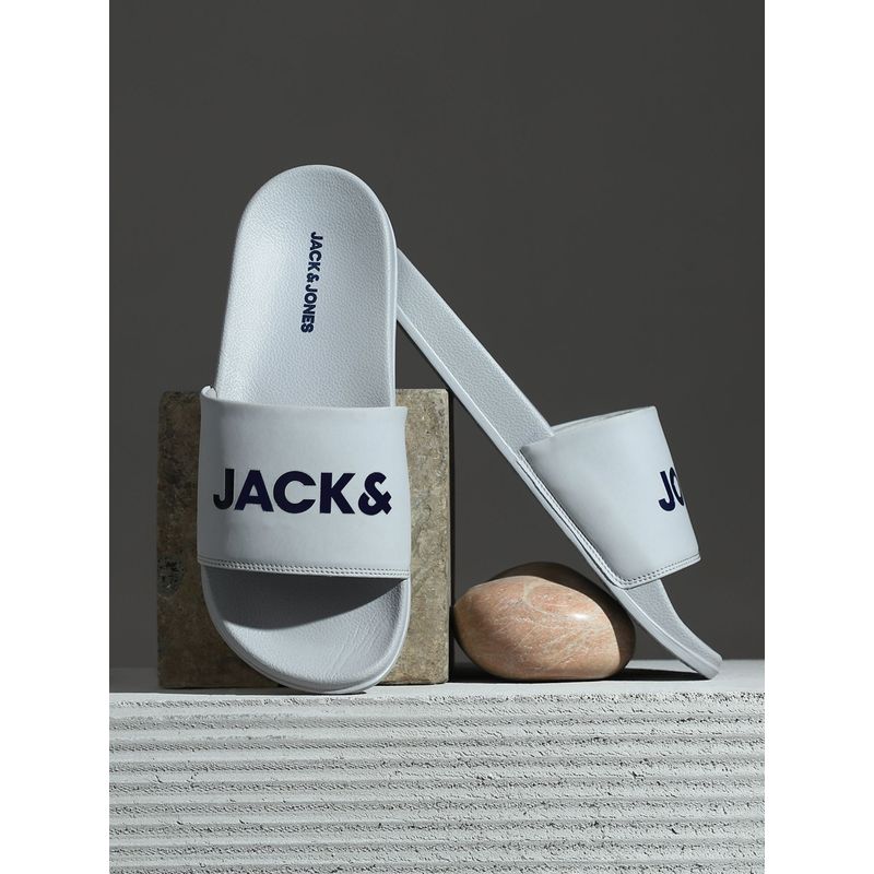 Jack & Jones Grey Logo Print Sliders (EURO 42)