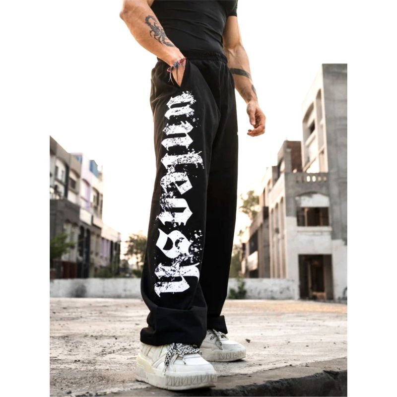HYPD Black Unleash Straight Fit Full Print Gym Workout and Sports Track Pant (XS)