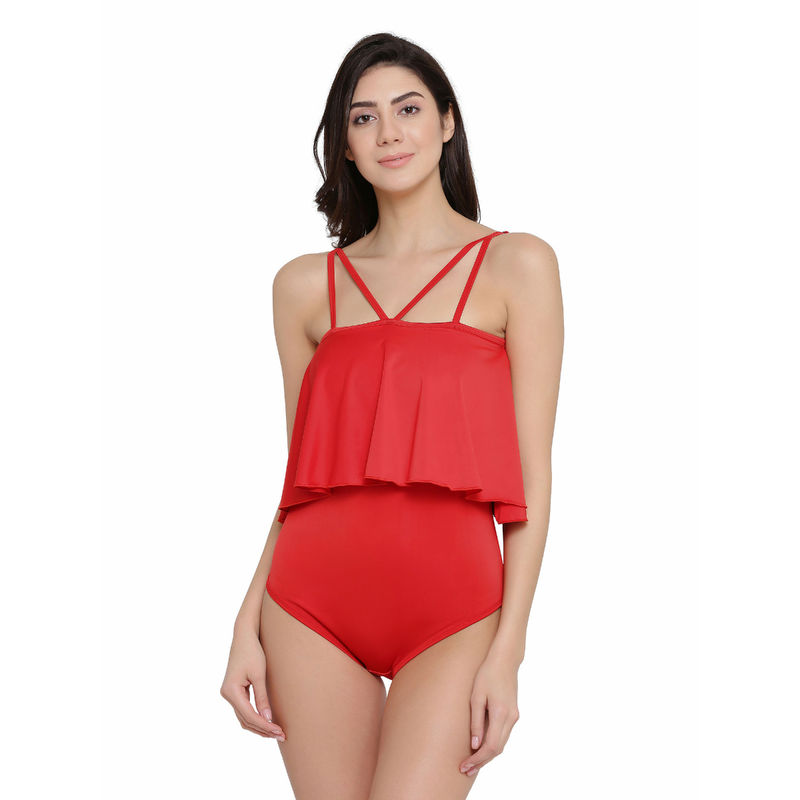 Clovia Padded Frilled Monokini In Red (32F)