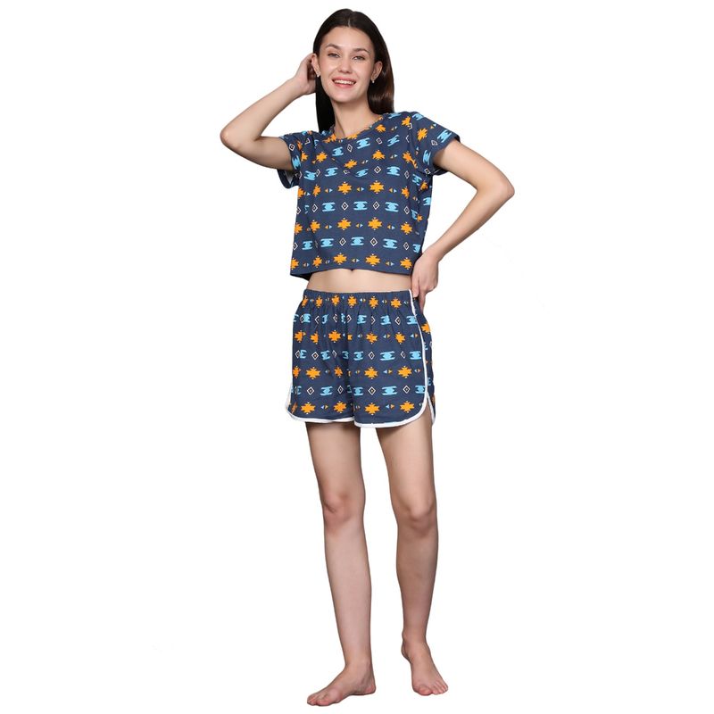BSTORIES Night Suit Shorty Set For Women Navy Ekart Print Buy
