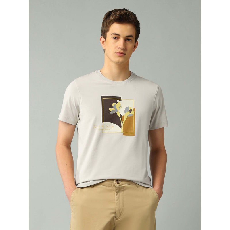 Arrow Newyork Men Graphic Grey Half Sleeves Round Neck T-Shirt (L)