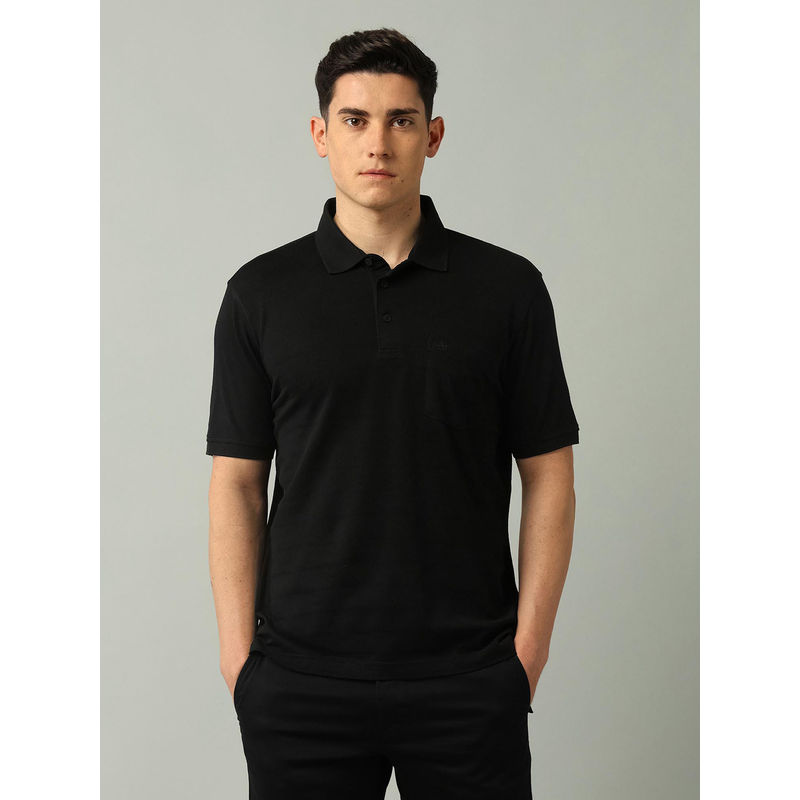 Arrow Men Solid Black Half Sleeves Front Pocket Polo T-Shirt (2XL)