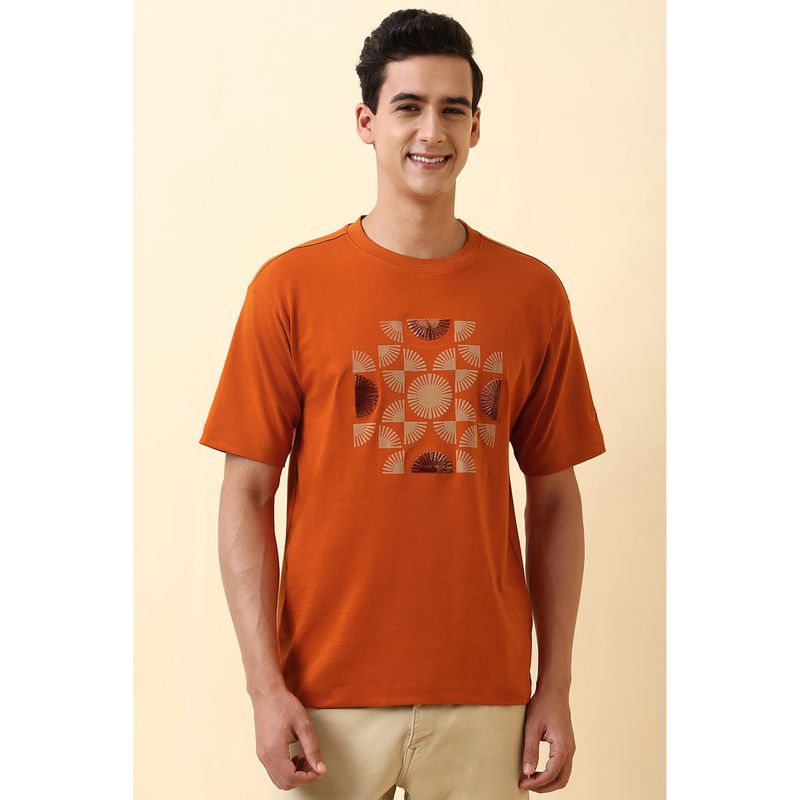 Allen Solly Men Orange Graphic T-Shirt (M)