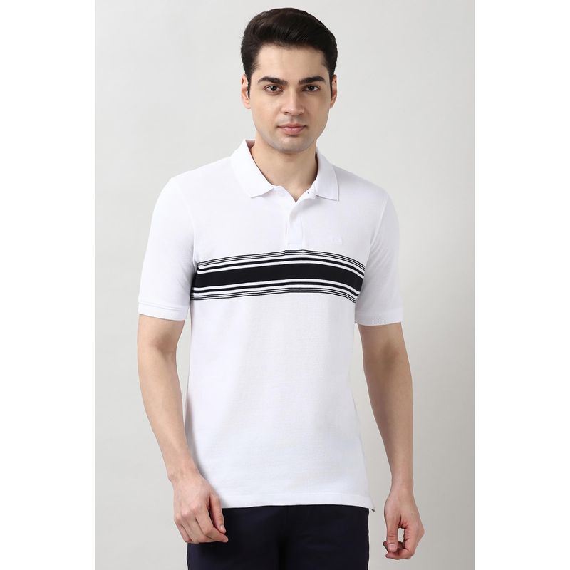 Peter England Men White Stripes Polo T-Shirt (L)