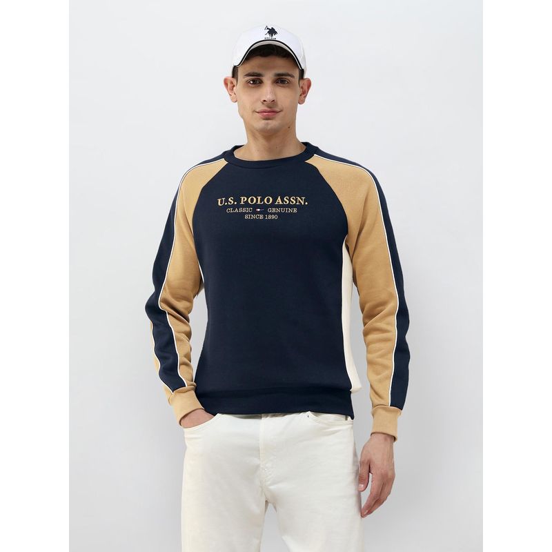 U.S. POLO ASSN. Men Blue Colorblock Sweatshirt (S)