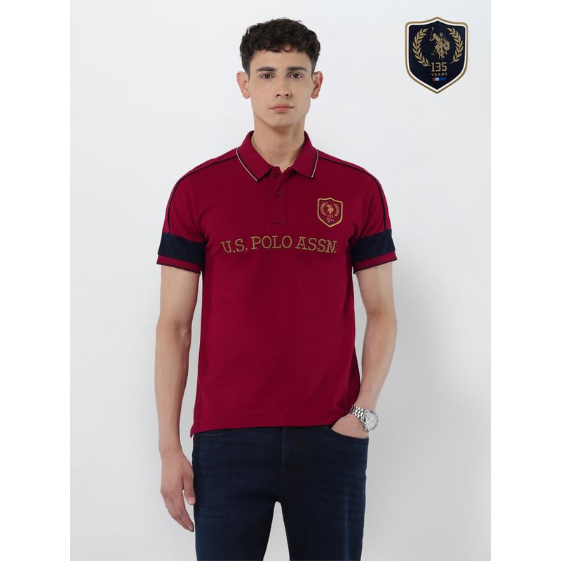 U.S. POLO ASSN. Men Red Embroidered Polo T-Shirt (S)