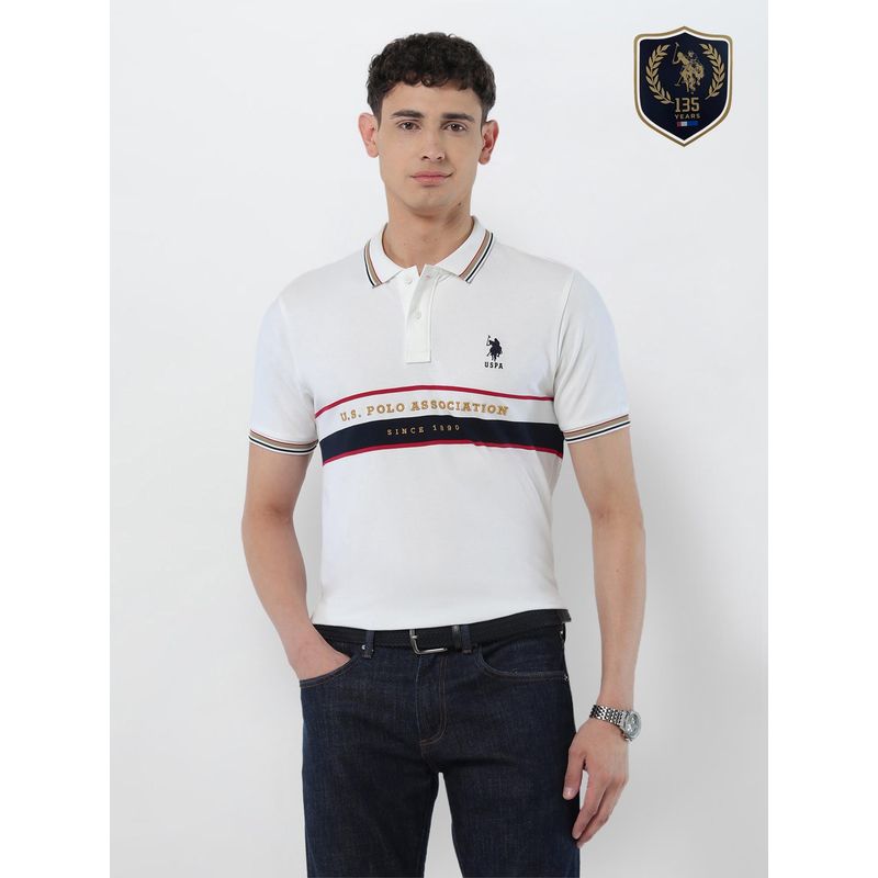 U.S. POLO ASSN. Men White Embroidered Polo T-Shirt (XL)