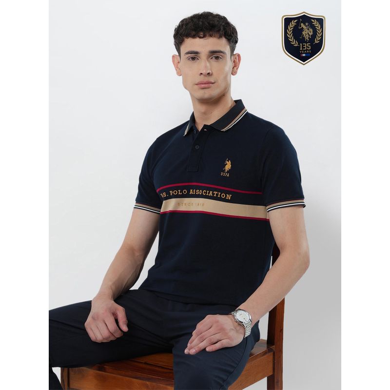 U.S. POLO ASSN. Men Blue Embroidered Polo T-Shirt (S)