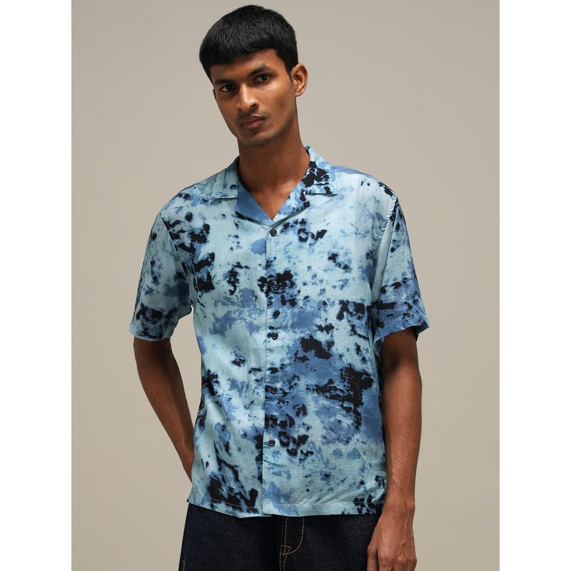 Mufti Soft Steel Blue Tie and Dye Men Shirt (M)