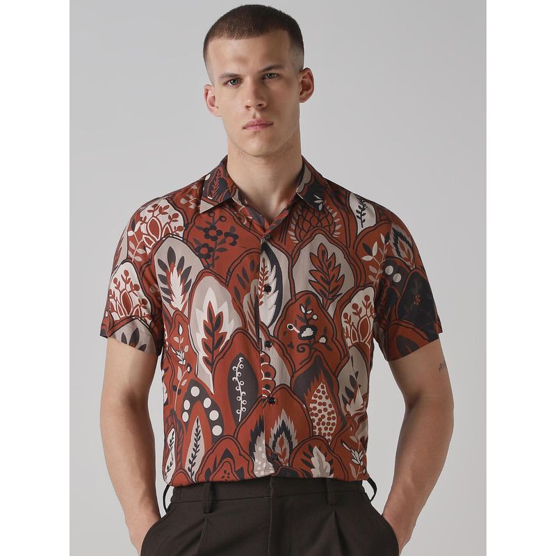 Mufti Deep Terracotta Brown Nature Men Shirt (M)