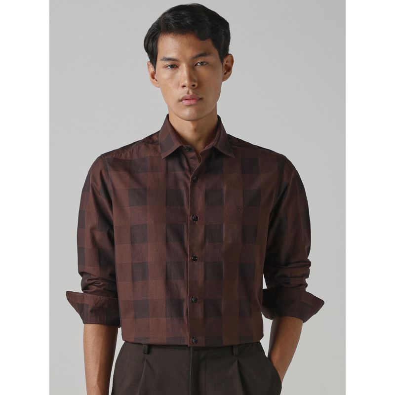 Mufti Deep Terracotta Brown Checks Men Shirt (M)
