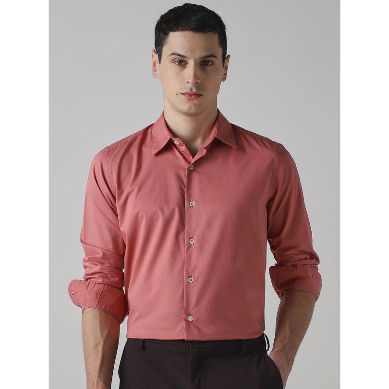Mufti Muted Coral Pink Solid Men Shirt (M)