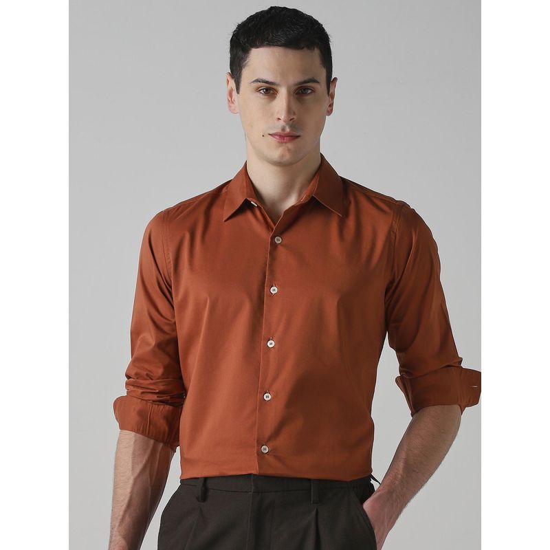 Mufti Rich Rust Orange Solid Men Shirt (L)