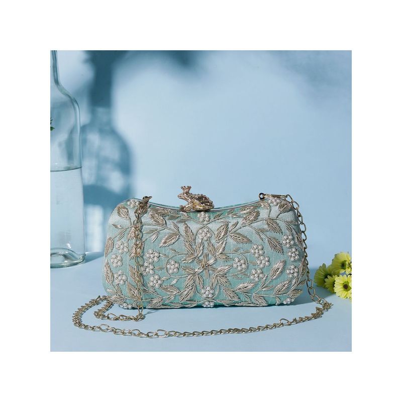 SWISNI Green Raw Silk Clutches SWIS550 Buy SWISNI Green Raw Silk