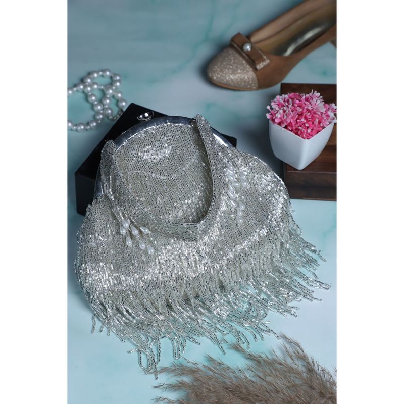 SWISNI Silver Raw Silk Clutches SWIS7 Buy SWISNI Silver Raw Silk