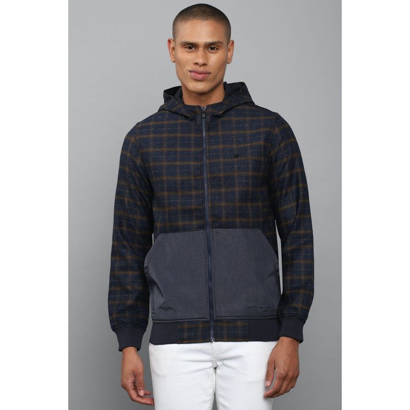 Allen Solly Men Navy Check Full Sleeves Casual Jacket (S)