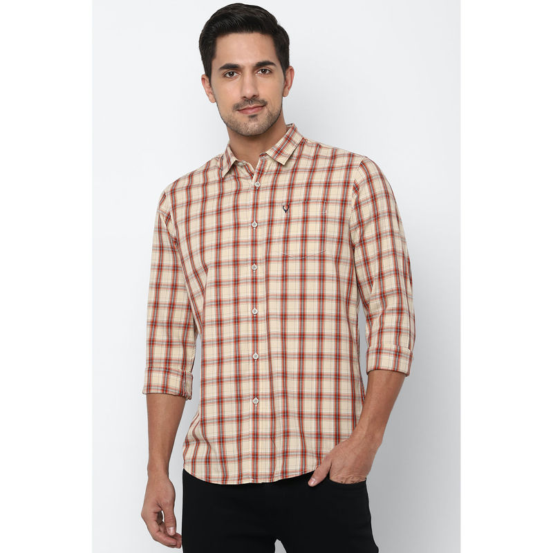 Allen Solly Men Beige Custom Fit Check Full Sleeves Casual Shirts (38)