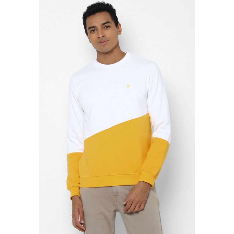 Allen Solly Men Yellow Crew Neck Full Sleeves Casual Sweatshirt (L)