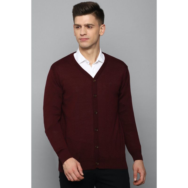 Allen Solly Men Maroon Solid V Neck Full Sleeves Sweater (XL)
