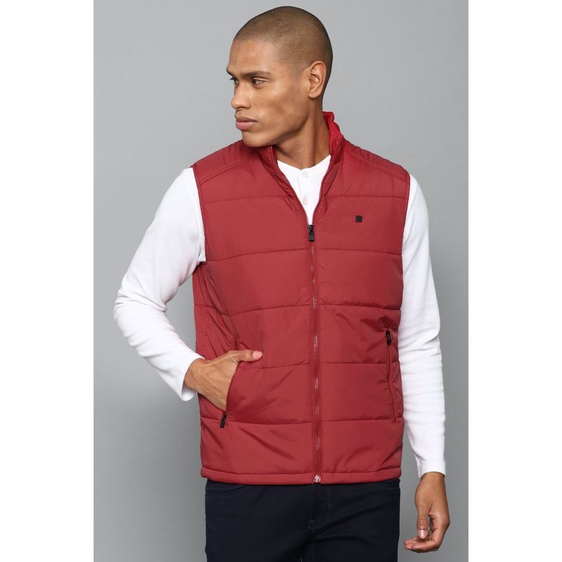 Allen Solly Men Maroon Solid Sleeveless Casual Jacket (L)