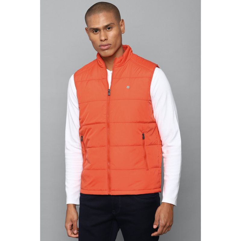 Allen Solly Men Orange Solid Sleeveless Casual Jacket (S)