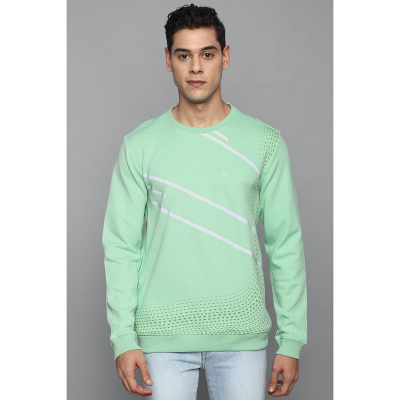 Allen Solly Men Green Crew Neck Full Sleeves Casual Sweatshirt (S)