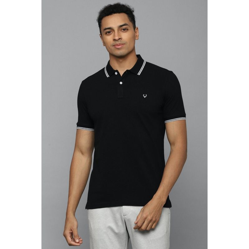 Allen Solly Men Black Solid Collar Neck T-Shirt (S)